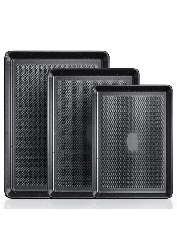 VAVSEA 3 Pack Cookie Sheet Set, Speckled Baking Sheet Set with Square Texture Pattern, Carbon Steel Nonstick Bakeware Sets for Oven