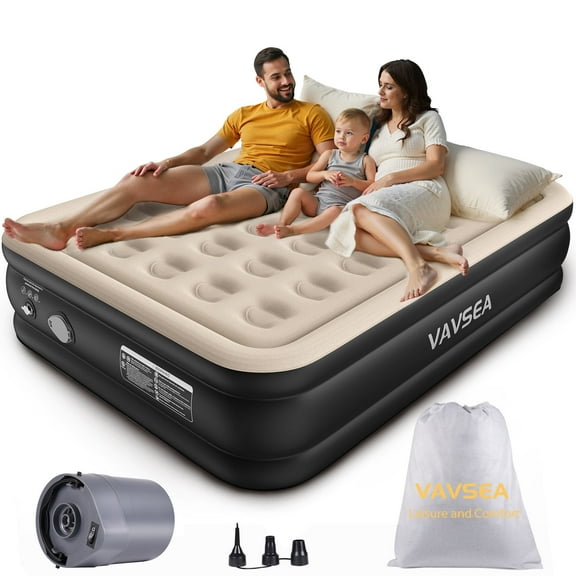 VAVSEA Queen Air Mattress Cordless, 18" Blow up Mattresses with Built in Pump for Camping, Travel, Guests, 660lb Max