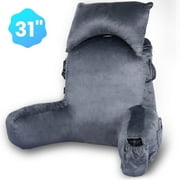 VAVSEA Reading Pillow, Extra Large 31" Backrest Pillow with Arms, Back Pillow with Detachable Neck Roll, 4 Pockets for Watching TV, Bed Rest, Reading, Gaming