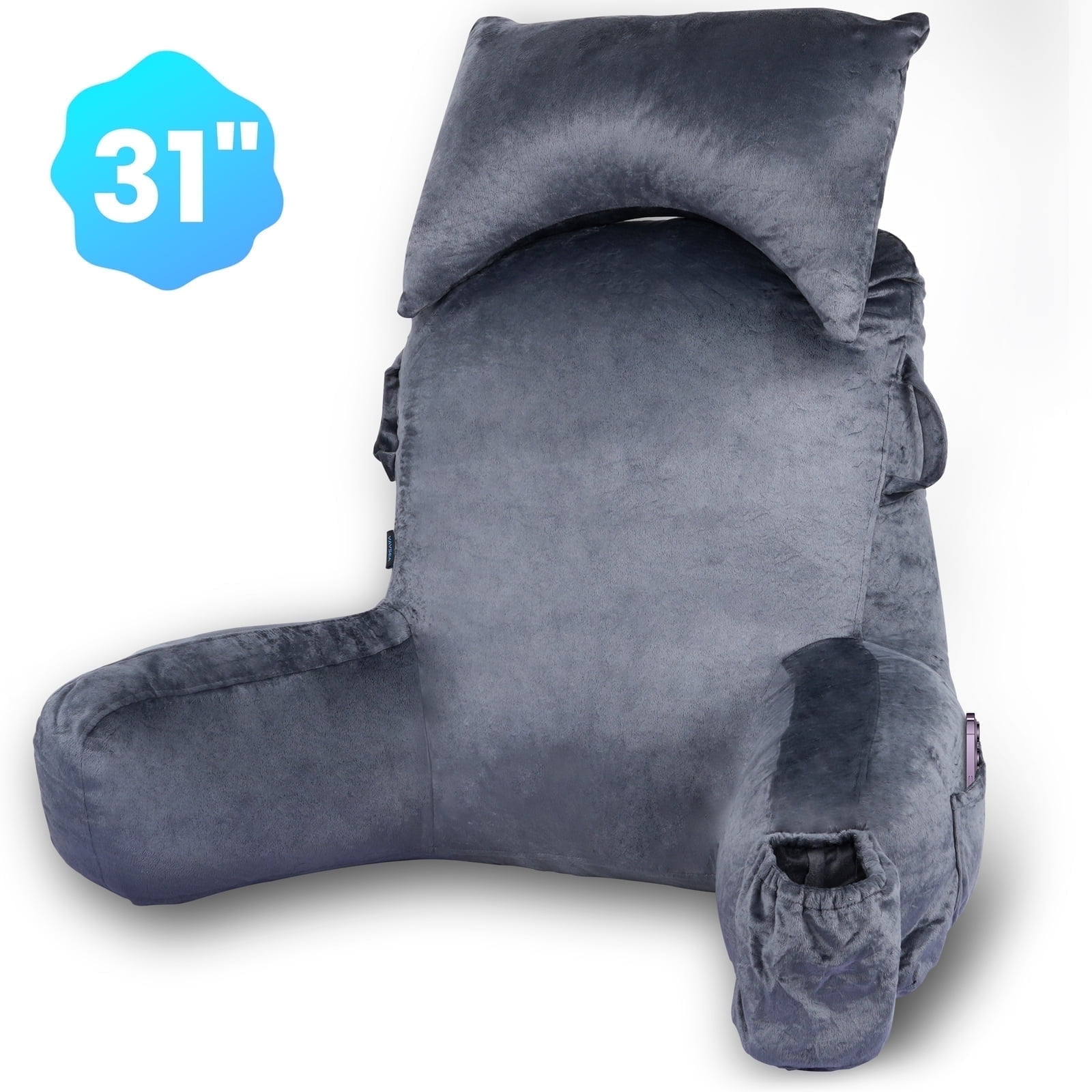 Reading Pillow, Extra Large 31" Backrest Pillow with Arms, Back Pillow with Detachable Neck Roll, 4 Pockets for Watching TV, Bed Rest, Reading, Gaming at Walmart