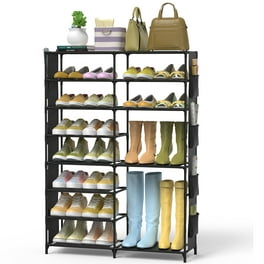 Shoe Rack for Entryway Metal Shoe Racks with Boots Storage for 18-22 Pairs  Free Standing Entryway Shoes Rack Sturdy Shoe Shelf Wooden Top & Side  Pocket for Entry, Entrance, Hallway, Black