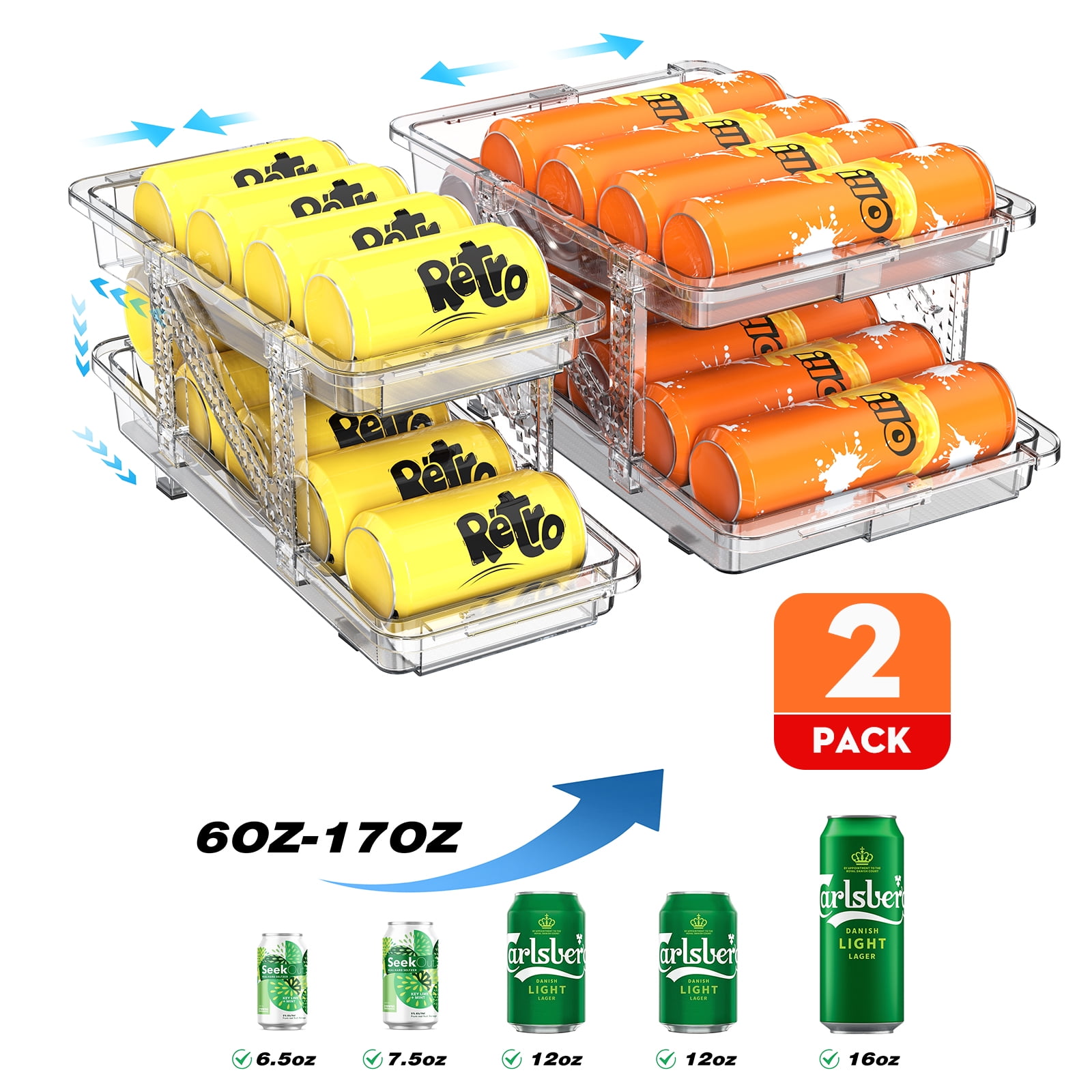 VAVSEA 2Pack Soda Can Dispenser, Adjustable 2Tier Beverage Rack for Fridge, Kitchen, Pantry