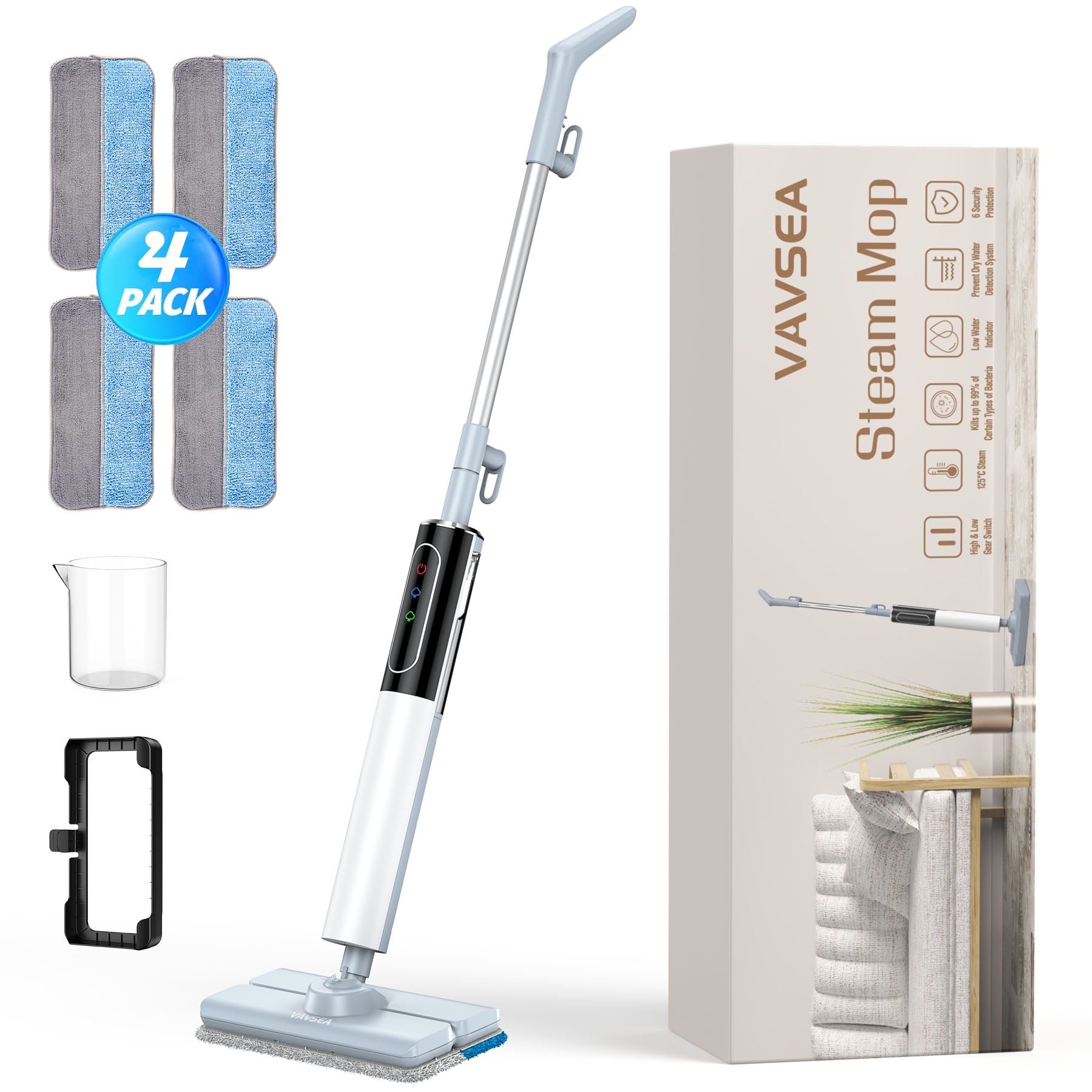 VAVSEA Steam Mop, Floor Steamer with 4 Washable Pads, Steam Cleaner for Cleaning Hard Floors, Carpet