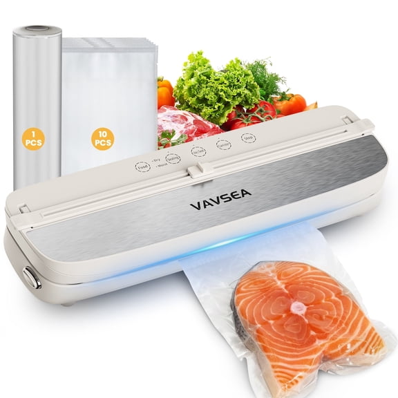 VAVSEA Vacuum Sealer with 1 Roll Bag & 10Pcs Bags, 75Kpa Food Vacuum Sealer Machine with Built-in 2 Cutters and 6 Modes for Sous Vide and Food Storage
