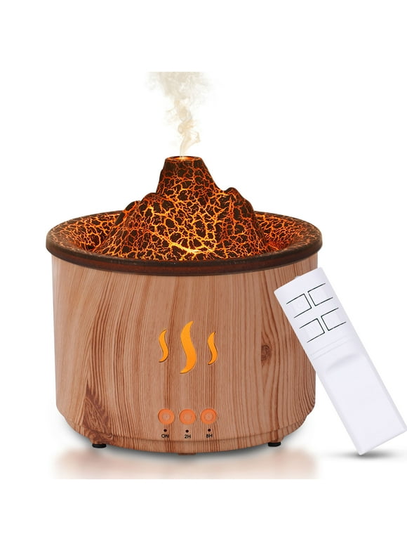 VAVSEA Volcano Essential Oil Diffuser,400ml Flame Diffuser, Air Humidifier with Remote Control,for Bedroom Home, Wood Color