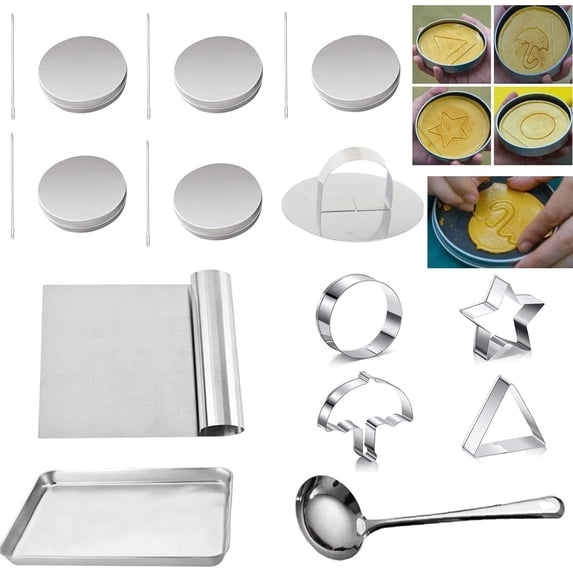 VAWcornic Biscuits Sugar Pie Korean Sugar Candy Making Tools Set DALGONA Kit (18pcs in 1set), Mold, Press Stainless Steel