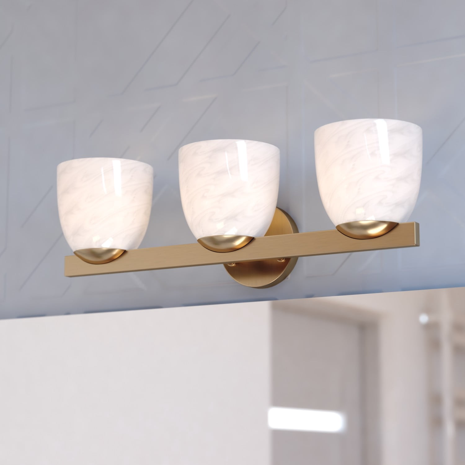 VAXCEL Bosworth 3-Light 22 in. Wide Muted Brass Gold Contemporary Bathroom Vanity Lighting Fixture, Alabaster Glass Shade, Dimmable, Reversible Over the Mirror Mounted Steel Wall Sconce