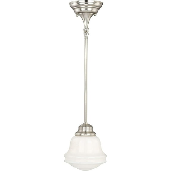 VAXCEL Huntley Satin Nickel Farmhouse Schoolhouse Mini Pendant Ceiling Light White Glass