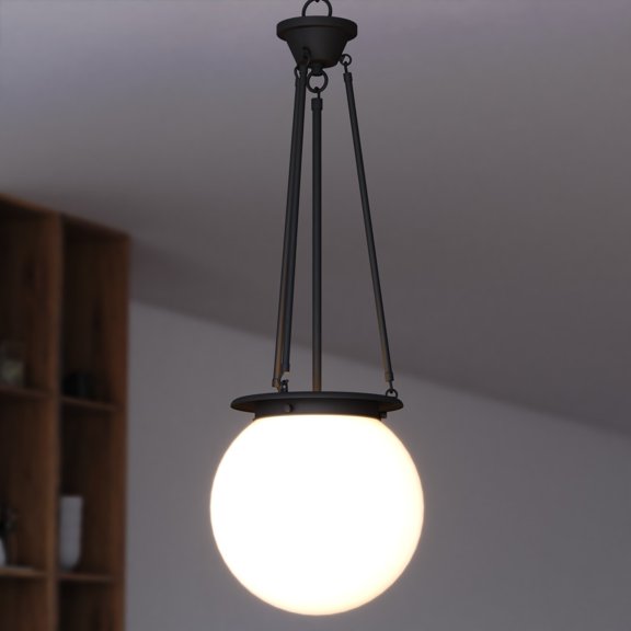 VAXCEL Kent 1-Light 11.75 in. Wide Matte Black Globe Pendant with White Frosted Opal Glass Shade, Adjustable Height Hanging Ceiling Fixture for Dining Table, Kitchen, Entryway, Island, Foyer