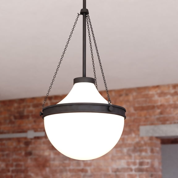 VAXCEL Lincoln 1-Light 12.75 in. Wide Matte Black Globe Pendant with White Milk Glass Shade, Adjustable Height Hanging Ceiling Fixture for Dining Table, Kitchen, Entryway, Island, Foyer