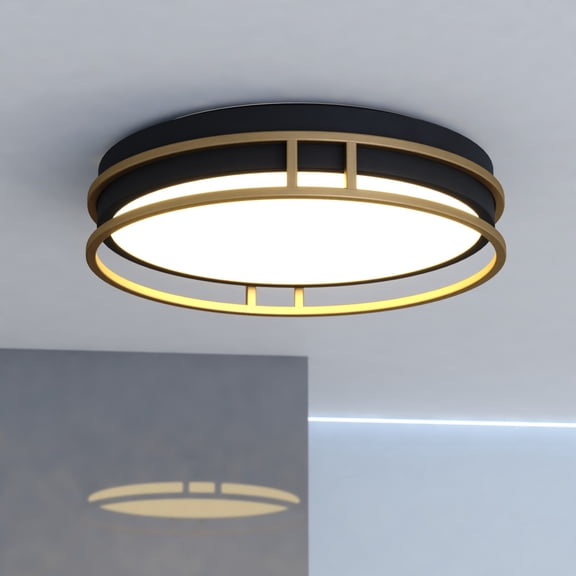VAXCEL Northgate 1-Light 13 in. Wide Matte Black and Satin Gold Contemporary Round Flush Mount Lighting Fixture, Frosted Acrylic Shade, Integrated LED for Low Ceilings, Bedroom, Hallway, Kitchen