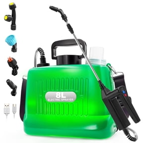 2 Gallon Battery Powered Sprayer,Electric Garden Sprayer with 3 Spray Force, Battery Indicator, Rechargeable Handle, 23.6" Telescopic Wand,4 Mist Nozzles,Shoulder Strap, for Lawn and Garden