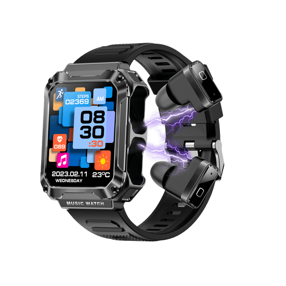 VAYKAL Smartwatch TWS Earbuds 2-in-1 Fitness Tracker for Android and iOS Multiple Sports Modes Pedometer Stopwatch Call and Message Notifications IP67 Waterproof