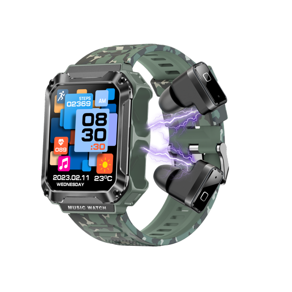 VAYKAL Smartwatch TWS Earbuds 2-in-1 Fitness Tracker for Android and iOS Multiple Sports Modes Pedometer Stopwatch Call and Message Notifications IP67 Waterproof