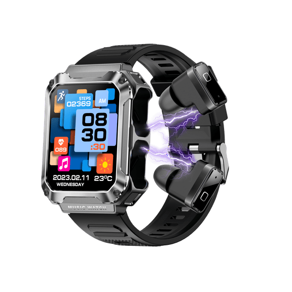 VAYKAL Smartwatch TWS Earbuds 2-in-1 Fitness Tracker for Android and iOS Multiple Sports Modes Pedometer Stopwatch Call and Message Notifications IP67 Waterproof