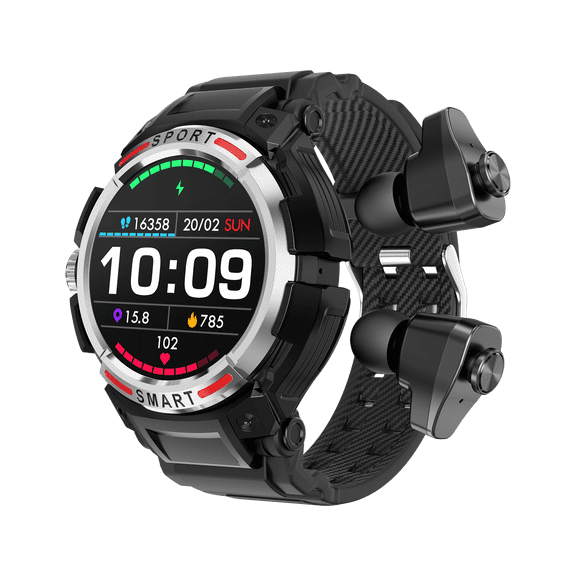 VAYKAL Smartwatch TWS Earphones 2-in-1 Fitness Tracker for Android and IOS Multi Sport Modes Pedometer Stopwatch Make/Answer Calls Message Notifications IP67 Waterproof