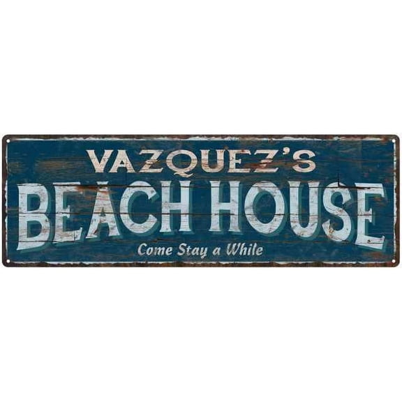 VAZQUEZ'S Beach House Blue Rustic Cabin Home Decor 8x24 Metal 108240026328