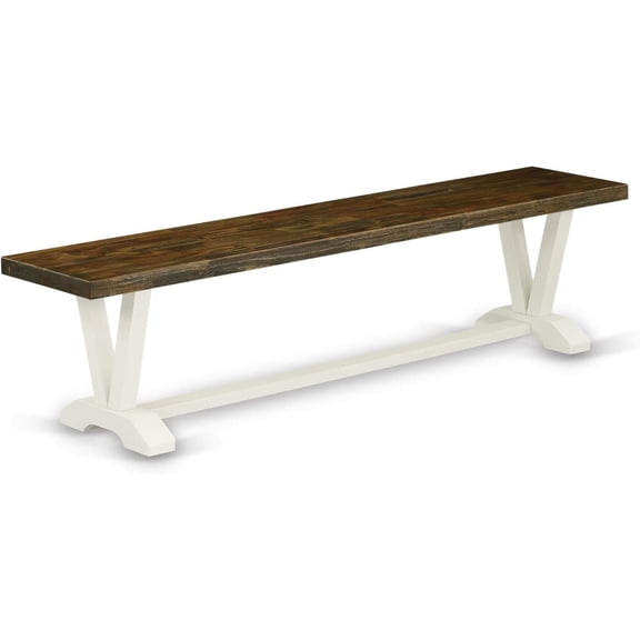 VB077 V-Style Modern Dining Bench with Wooden Seat, 72" L x 15" W x 18" H