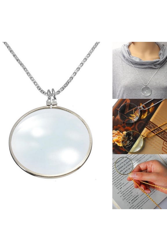 6X Magnifier Pendant Necklace Magnify Glass Reeding Decorativ Monocle Necklace Pearl Necklaces for Women Trendy Preppy Necklace Necklaces for Women Silver Letter