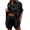 thumbnail image 1 of VBARHMQRT 80 S Outfits for Women Casual 2 Piece Tracksuit Loose Button Blouse Shirt Top High Wasit Elastic Shorts Set Loungewear Summer Outfits 2 Piece Outfits for Women Petite, 1 of 4