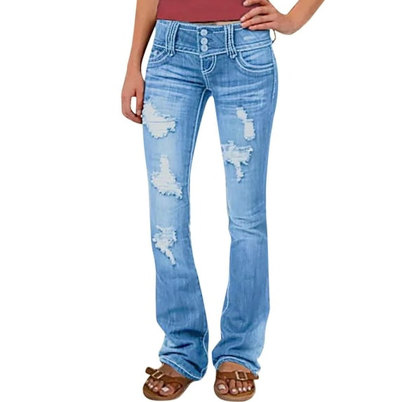 VBARHMQRT Black Jeans Plus Size Women Tummy Control Cotton Stretchy Heart Printed Ripped Distressed Flare Jeans Fashionable Denim Pants Ladies Casual Jeans