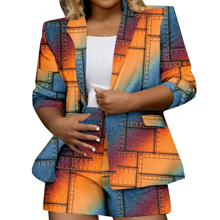VBARHMQRT Blazer for Women Plus Size Bright Colors Women s Casual Fashion Printed Lapel Long Sleeved Collar Jacket Womens Blazer Jacket Casual Ladies Blazers Walmart