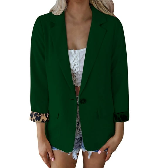 VBARHMQRT Blazer for Women Trendy Brown Ladies' Solid Color Slim Fit One Button Middle Sleeve Leisure Suit Jacket Womens Blazers Blue Blazer