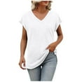 thumbnail image 1 of VBARHMQRT Casual Womens Tops Long Sleeve Summer Fashion Casual V Neck Low Neckline Ultra Short Sleeved Solid Color Printed Loose T Shirt Top Denim Top Ladies T Shirts Half Sleeve, 1 of 5