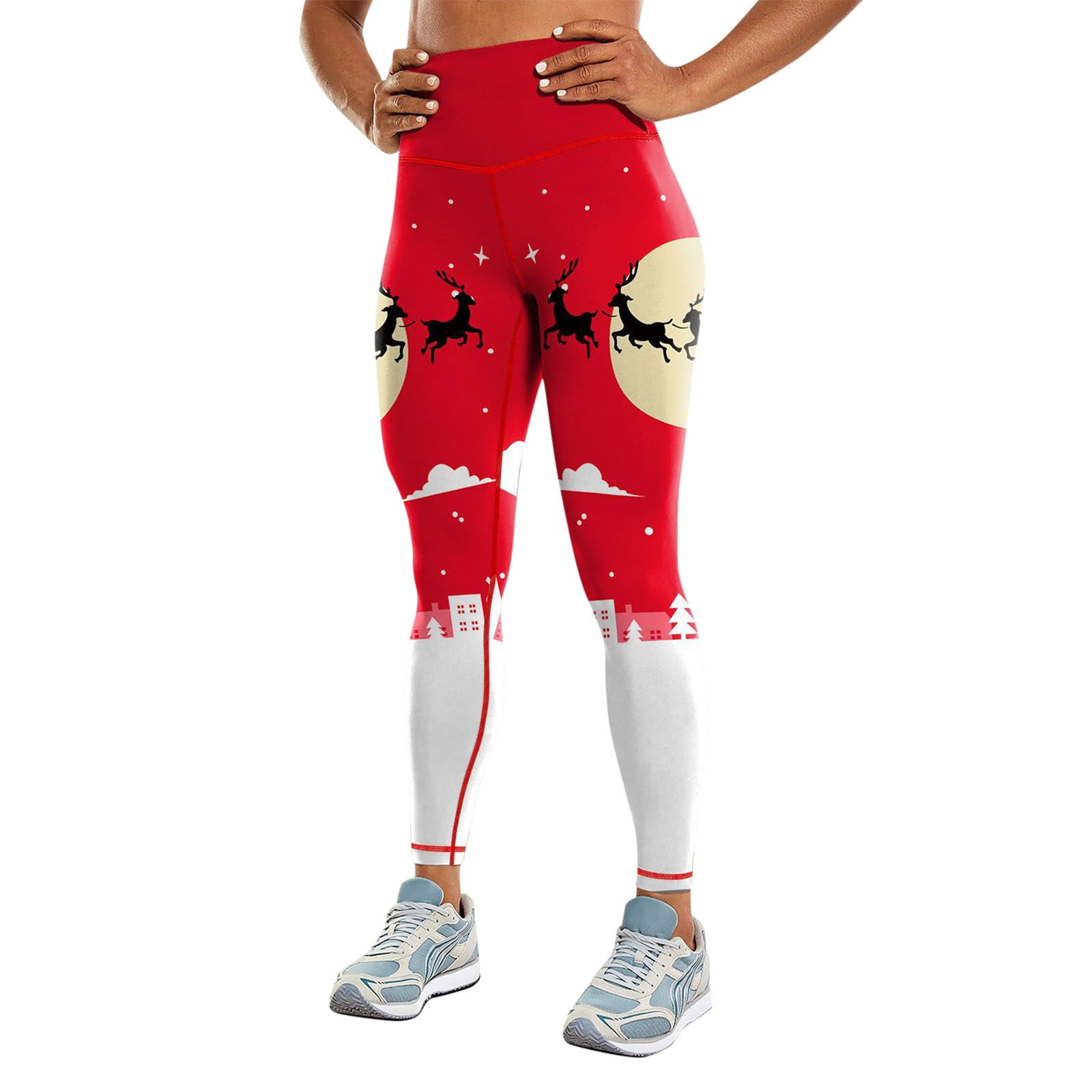 VBARHMQRT Compression Leggings for Women 7/8 Christmas Seamless Yoga Dress  Dance Abdominal Stretch Zipper Bodysuit Flare Leggings for Women with