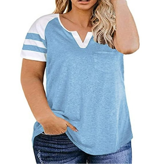 VBARHMQRT Crew Neck T Shirts for Women Crop 2024Women's Plus Size Top Summer V Neck Raglan Sleeve T Shirt Pocket Work Tops for Women Business Casual Workout T Shirts for Women Plus Size