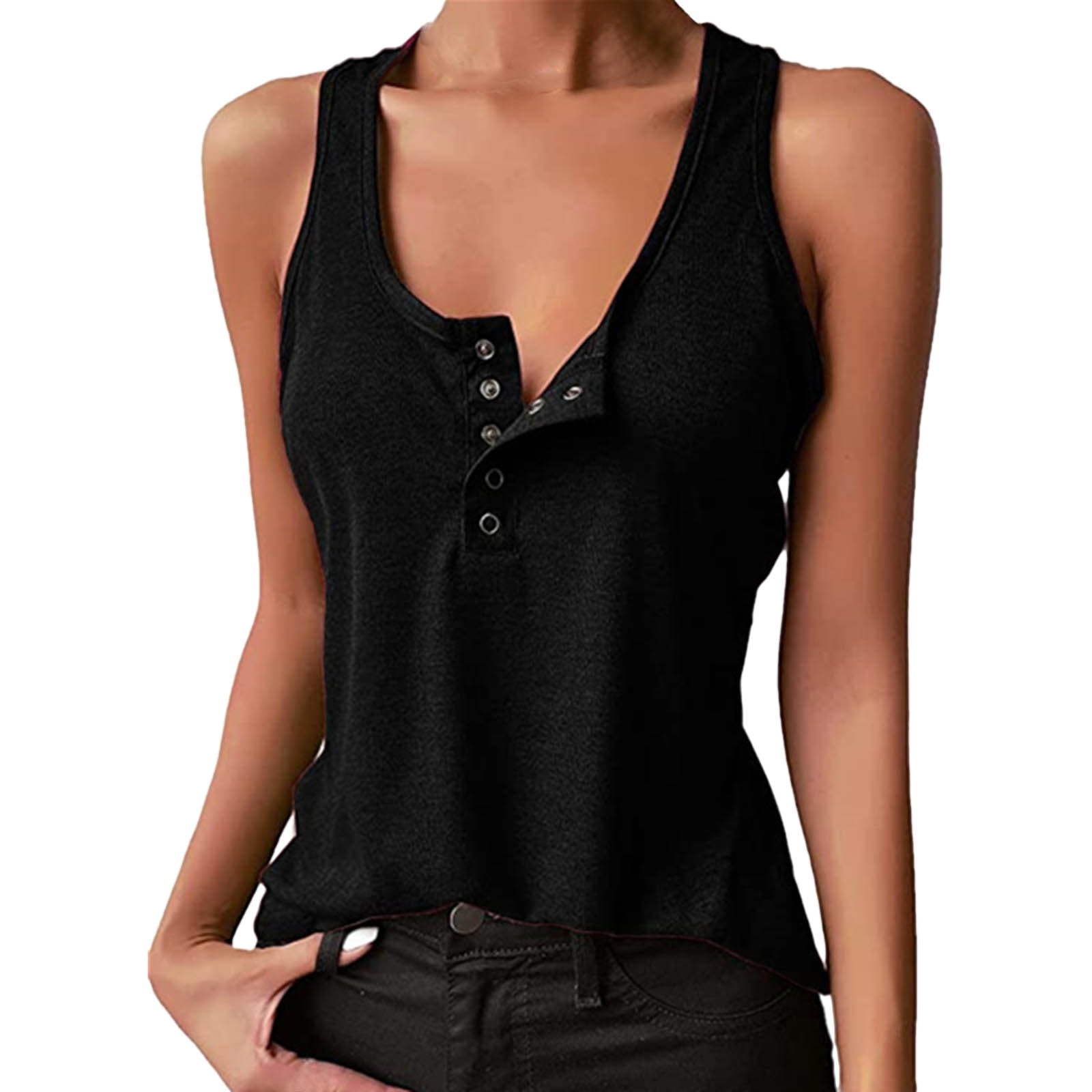 VBARHMQRT Crop Tank Top with Built in Bra Plus Size Women Sexy Casual VNeck Sleeveless Top