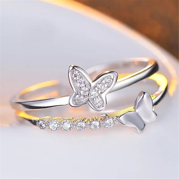 VBARHMQRT Cubic Zirconia Ring Sterling Silver Fashion Silver Open Butterfly Ring Trendy Alloy Adjustable Ladies Ring Ring for Women Promise Rings for Couples