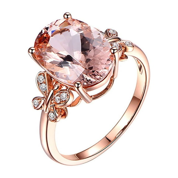 VBARHMQRT Cute Rings for Teens Women Natural Morgan Stone Plated 18K Rose Gold and Diamond Ring Promise Rings for Her Pink Diamond Womens Rings Silver Sterling