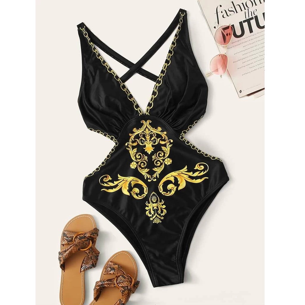 VBARHMQRT Female 1 Piece Swimsuit Women Black Skirt Women's Baroque
