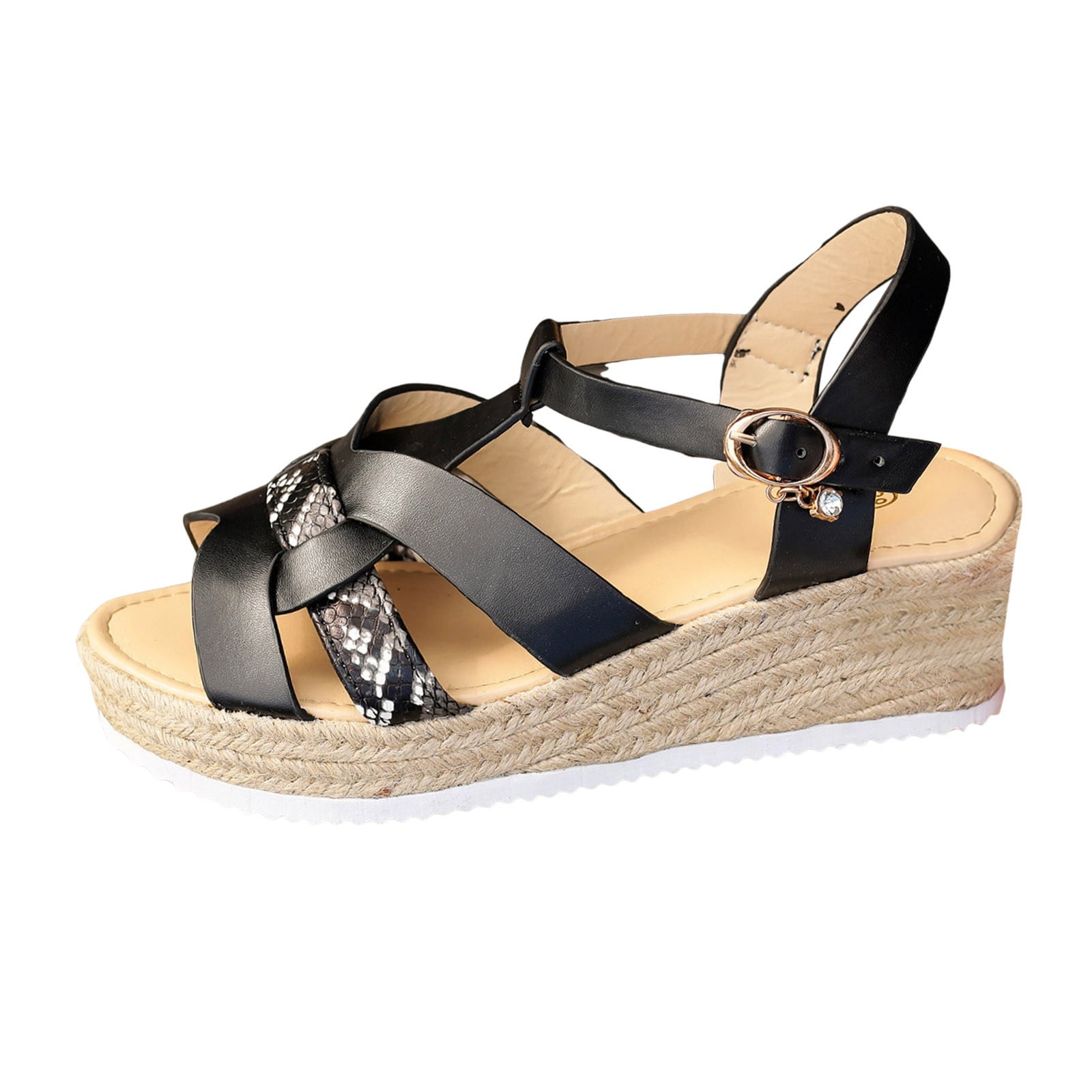 VBARHMQRT Female Black Sandals Wide Width Women's Large Size Wedge ...