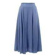 VBARHMQRT Female Boho Skirts for Women Long Plus Ezcosplay Women Bohemian Beach A Line Dress Double Layer Elastic Waist Long Maxi Skirt Linen Skirt Long Skirt with Pockets Plus Size