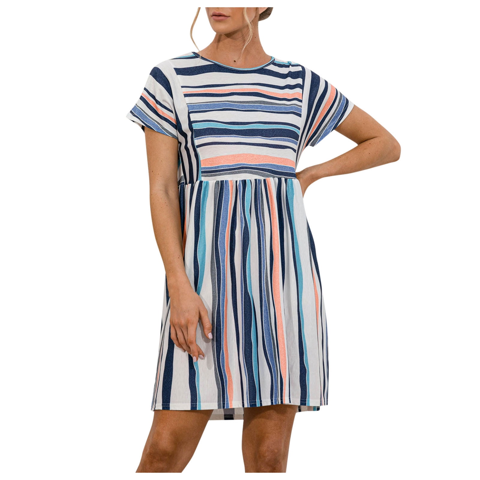 VBARHMQRT Female Boho Wedding Dress Women's Summer Sexy O-Neck Striped ...