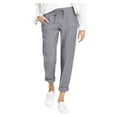 thumbnail image 1 of VBARHMQRT Female Cotton Linen Joggers for Women Plus Size Women's Linen Trousers Summer Bottoms with Pockets Trousers Drawstring Long Pant Linen Fabric Black Linen Pants Women, 1 of 7