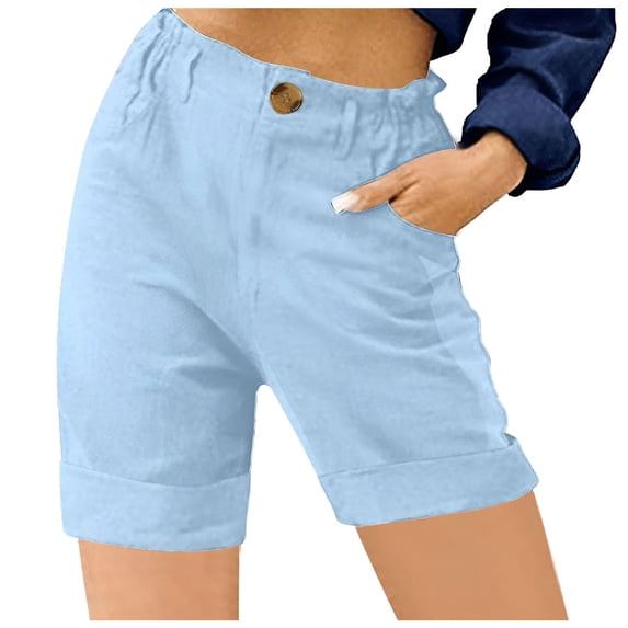 VBARHMQRT Female Cute Shorts Summer Solid Color Cotton and Linen Fashion Loose High Waist Casual Shorts Jean Shorts Womens High Waisted Stretchy Plus Size Gym Shorts Women Scrunch Butt Green