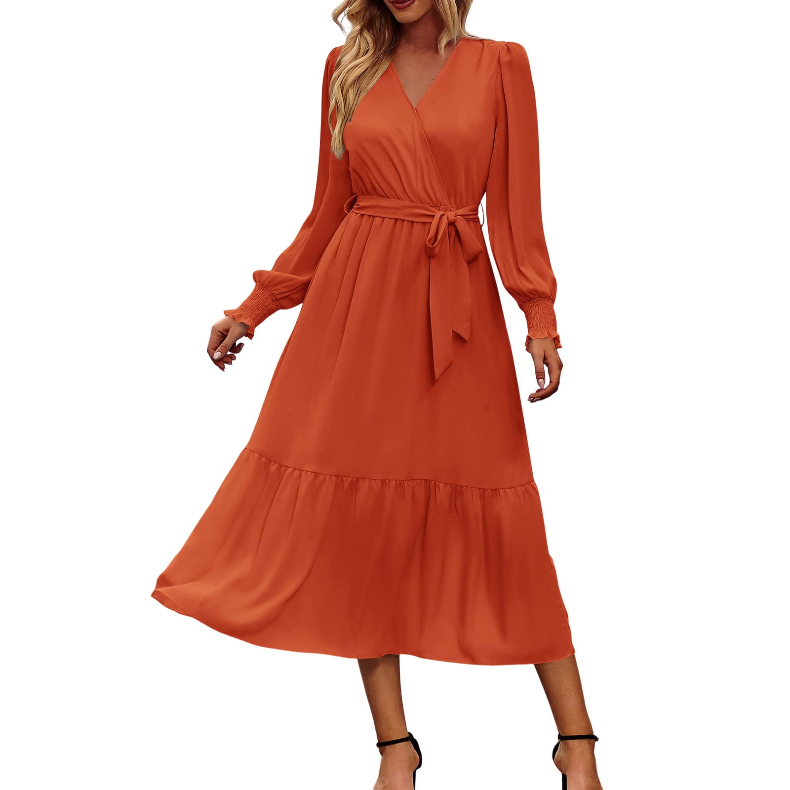 VBARHMQRT Female Glitter Dress Women's Boho Dress Long Sleeve Wrap V ...