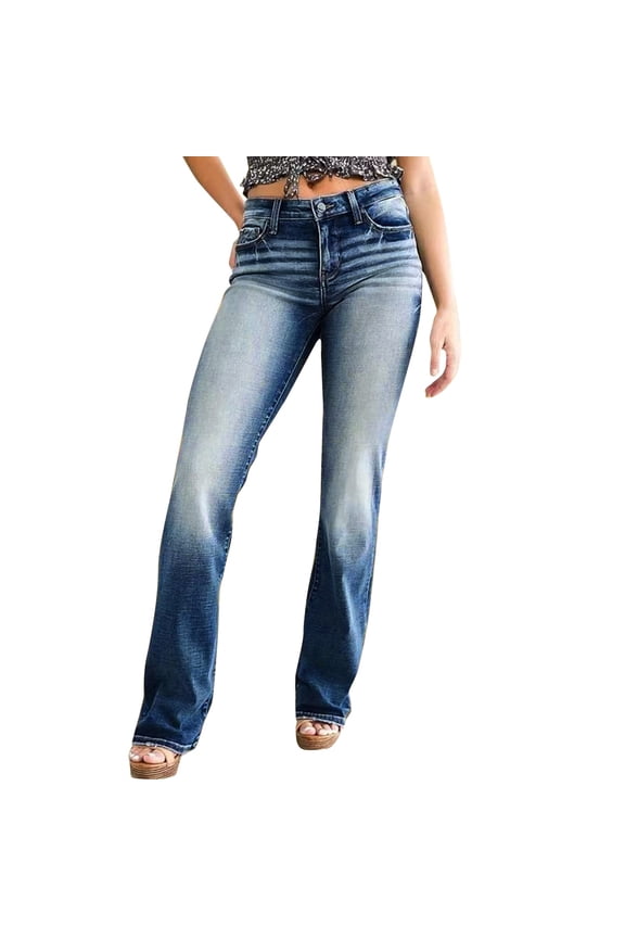 Female High Rise Skinny Jeans for Women Middle Waist Fashion Distressed Casual Women's 90’S Flare Jeans Pants Flare Jeans for Women Tall Women's Wide Leg Jeans Stretch
