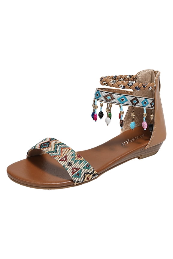 Female Hiking Sandals Women Wide Feet Women Shoes Low Wedge Sandals Fashionable Outdoor Tassel Bohemian Beach Sandals Women Sandals Cute Sandals for Women
