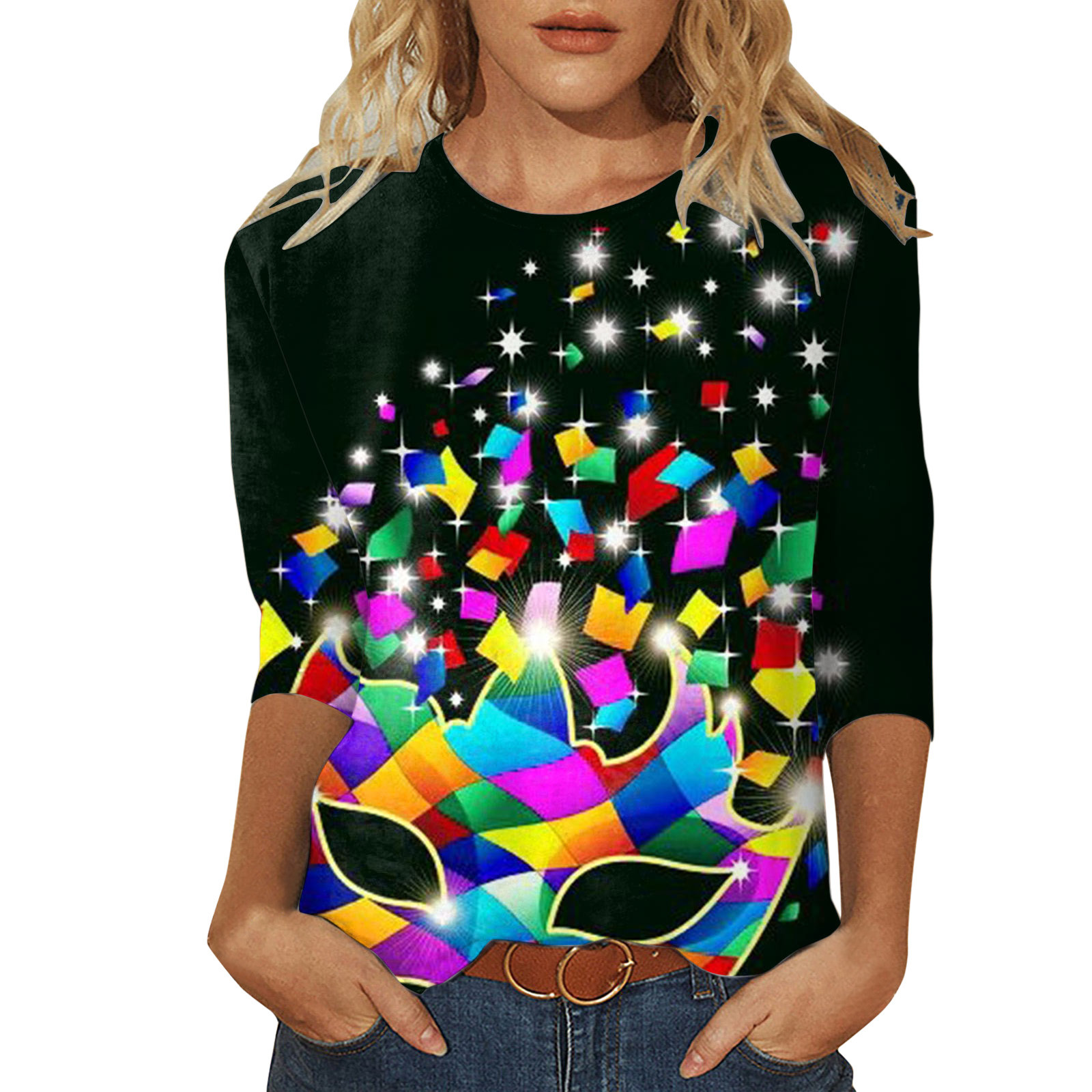 VBARHMQRT Female Leopard Print Tops for Women Women Carnival Shirt