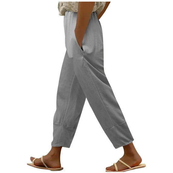 VBARHMQRT Female Linen Pants Women High Waisted Straight Leg Daily Elastic Waist Workout Trousers Solid Long Pants Loose Casual Trousers Linen Joggers for Women Tall Linen Dress Pants Women Khaki
