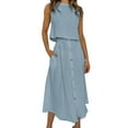 thumbnail image 1 of VBARHMQRT Female Linen Skirt Set Khaki Womens Solid Sleeveless Top Button Skirt Cotton Leprosy Two Piece Long Dress Set Linen Skirt and Top Set for Women Linen Skirt Set, 1 of 8