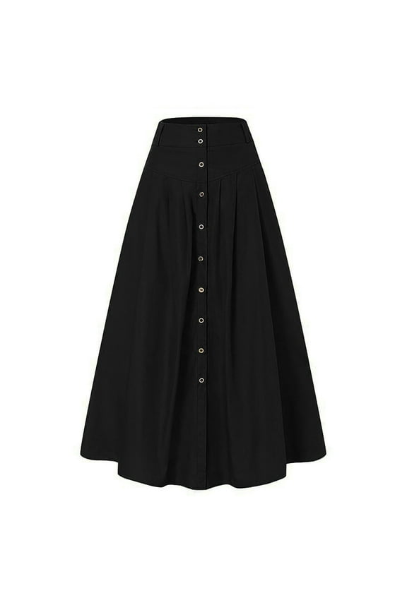 Female Maxi Skirts for Women Petite Women's Spring and Summer Casual Loose Solid Color A Line High Waist Skirt with Pocket Buttons Western Skirt Denim Pleated Skirt