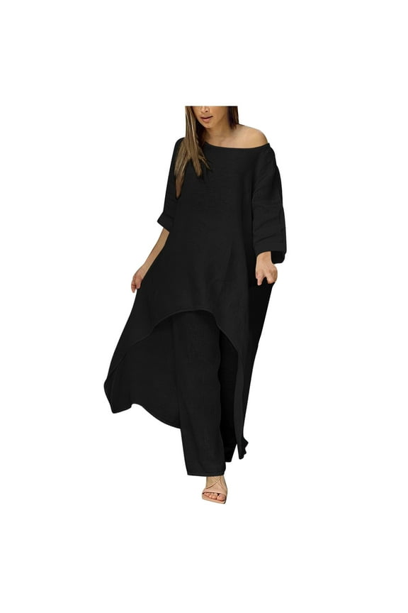 Female Plus Size Pant Suits for Women Dressy 2024 Fashion Casual Large Irregular Long Sleeved Suit Wide Leg Pants Two Piece Suit Wide Leg Pant Set for Women Tracksuit for Women Plus Size