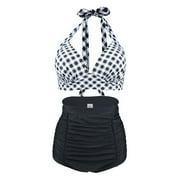 VBARHMQRT Female Plus Size Swimwear 2 Piece with Underwire Retro Polka Dot High Waist Bikini Set Two Piece Bathing Suit Womens Swimwear Coverups Tummy Control Swimsuit