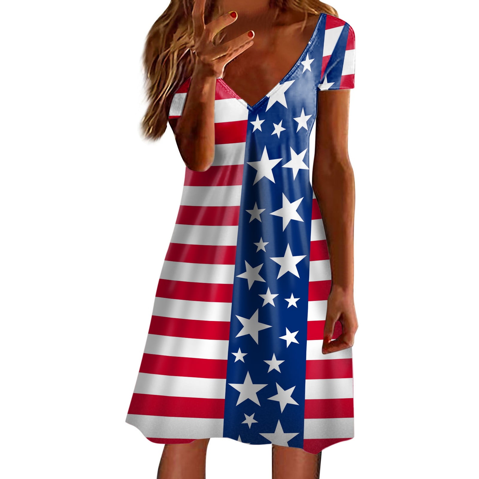 VBARHMQRT Female Prom Dresses for Women 2024 Ladies Summer Short Sleeve Fashion Dress V Neck