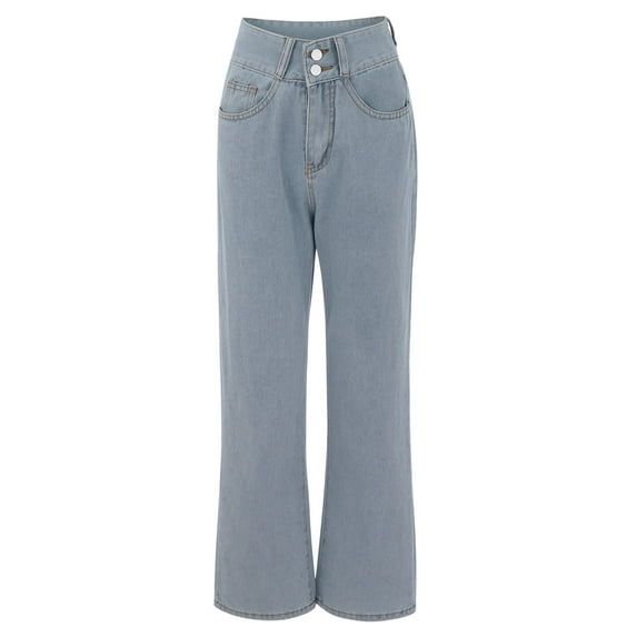 VBARHMQRT Female Trendy Jeans for Women 2024 Stretch Women Pants Denim Button Elastic Pocket Waist Jeans Trousers High Loose Women's Jeans Women Jeans Stretchy Short Colored Jeans